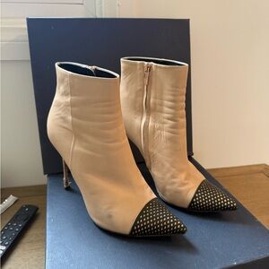 Sergio Rossi Beige and Black Studded Heeled Boots